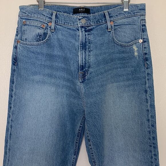 Women’s ABLE the straight jean size 32 raw hem sold out high rise waist - Picture 6 of 13